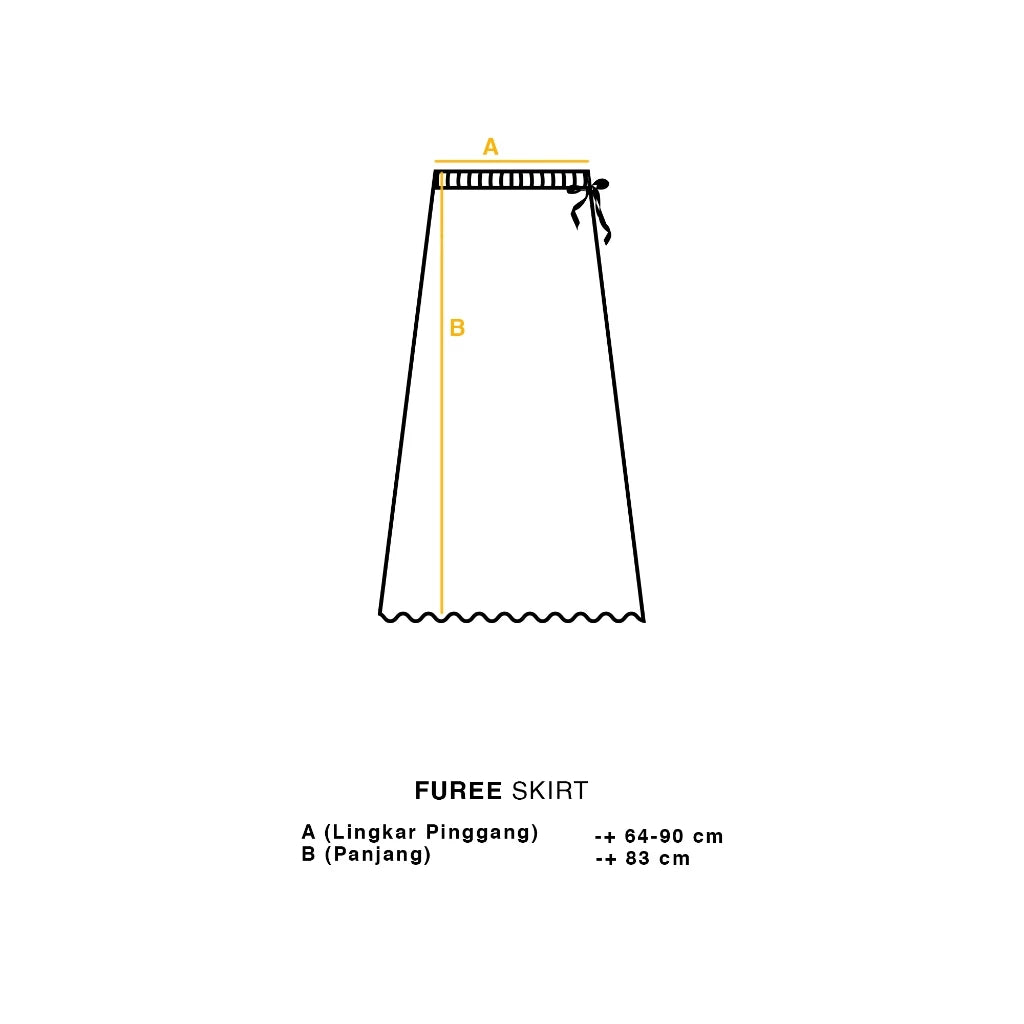 Measurement chart for a Furee Lace Skirt on a white background