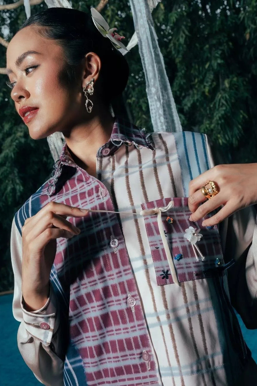 Gemala Beads Shirt Long Sleeve Brown Pink - LR Studio