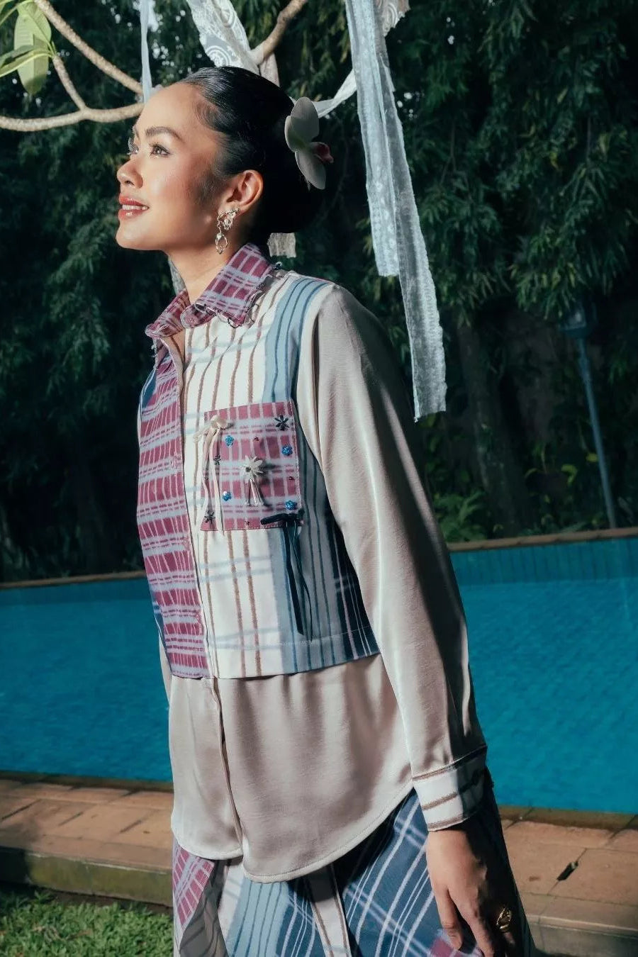 Gemala Beads Shirt Long Sleeve Brown Pink - LR Studio