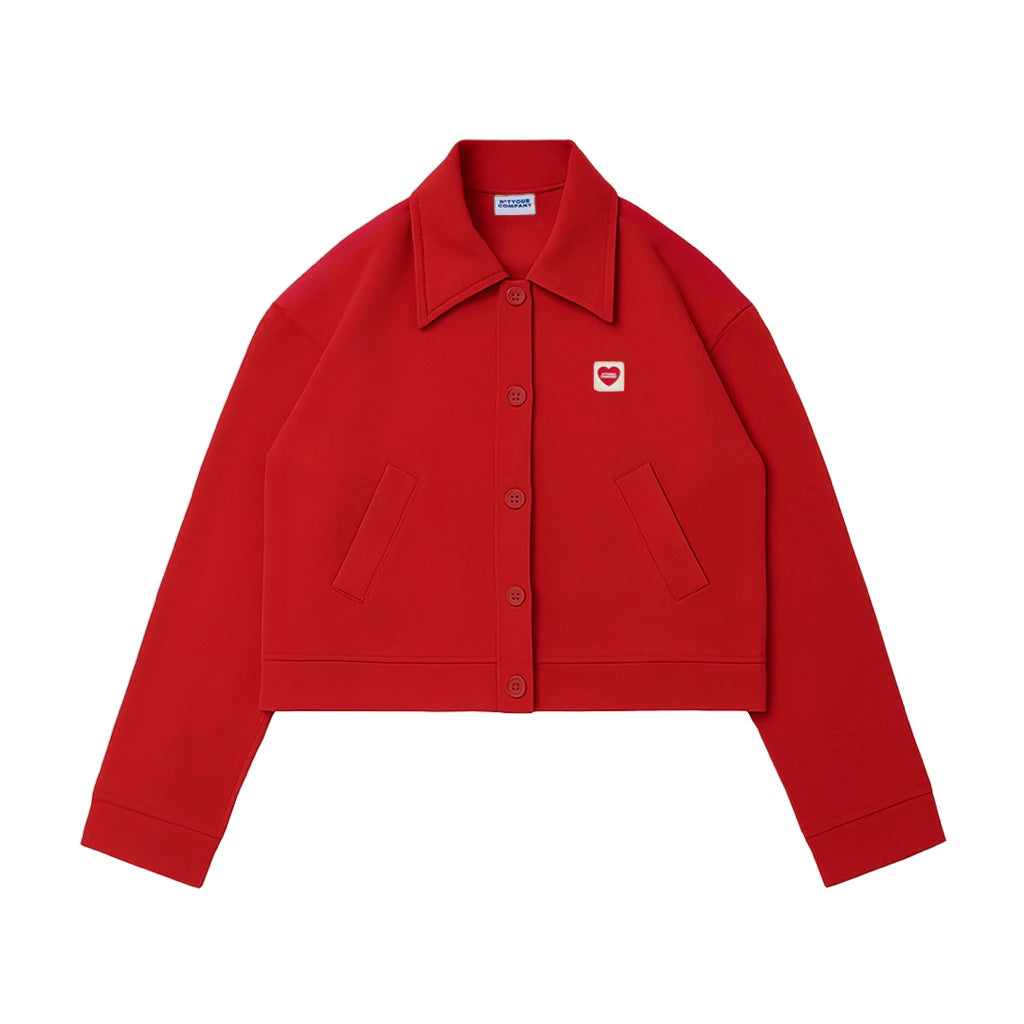 Red jacket with a small logo by notyourcompany on a white background