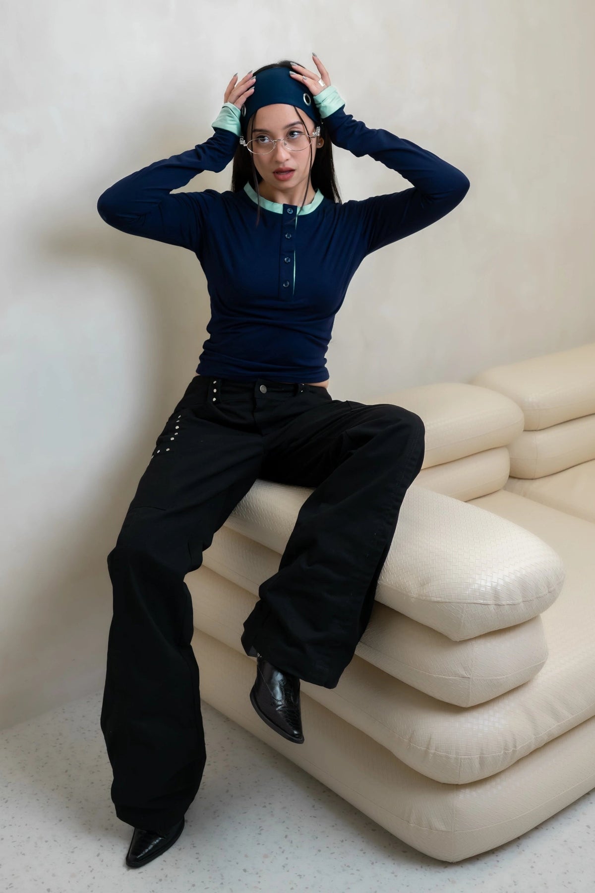 Two Tone Longsleeve Top Deep Navy - Catha