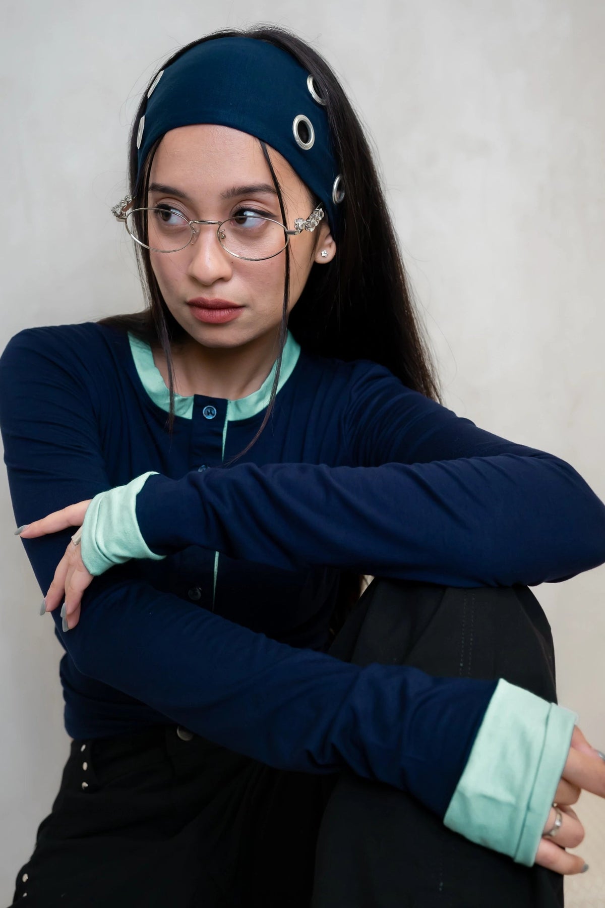 Two Tone Longsleeve Top Deep Navy - Catha
