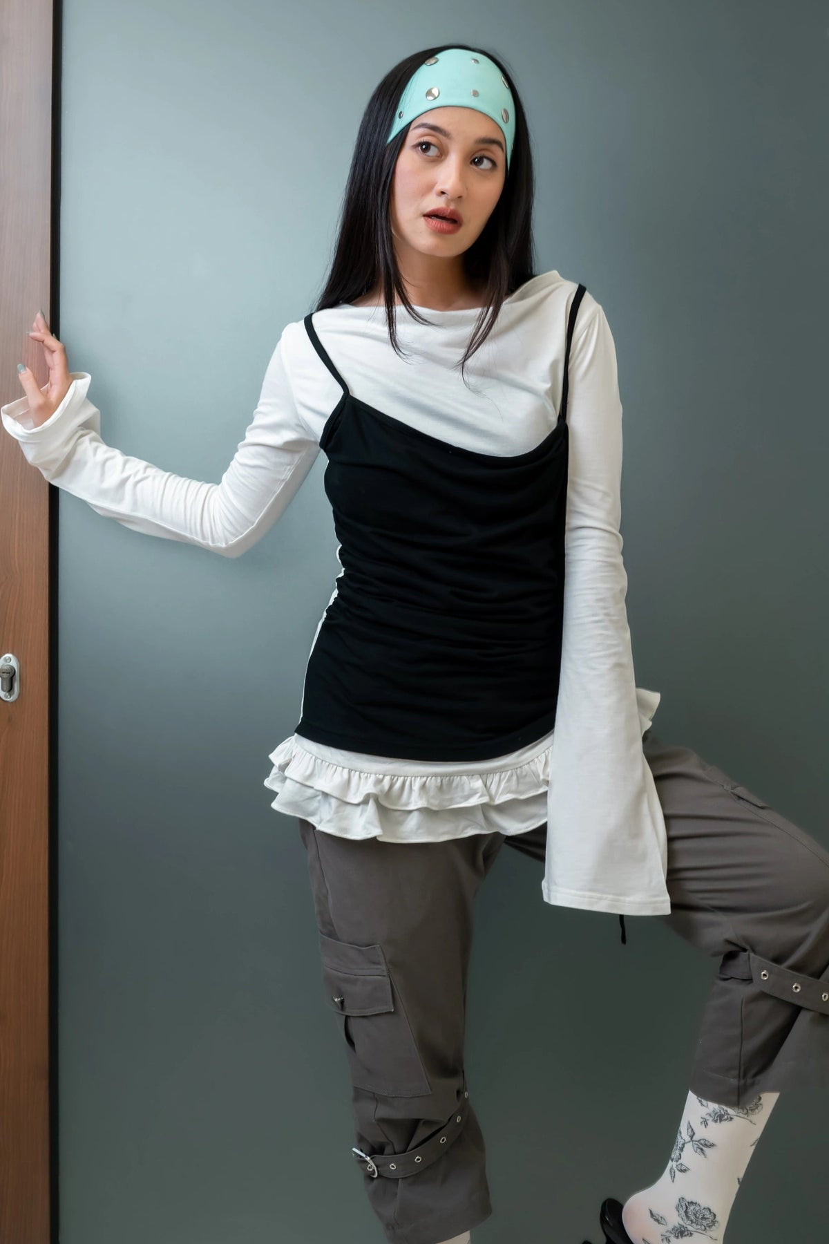 Ruffle Hem Layer Top White - Catha