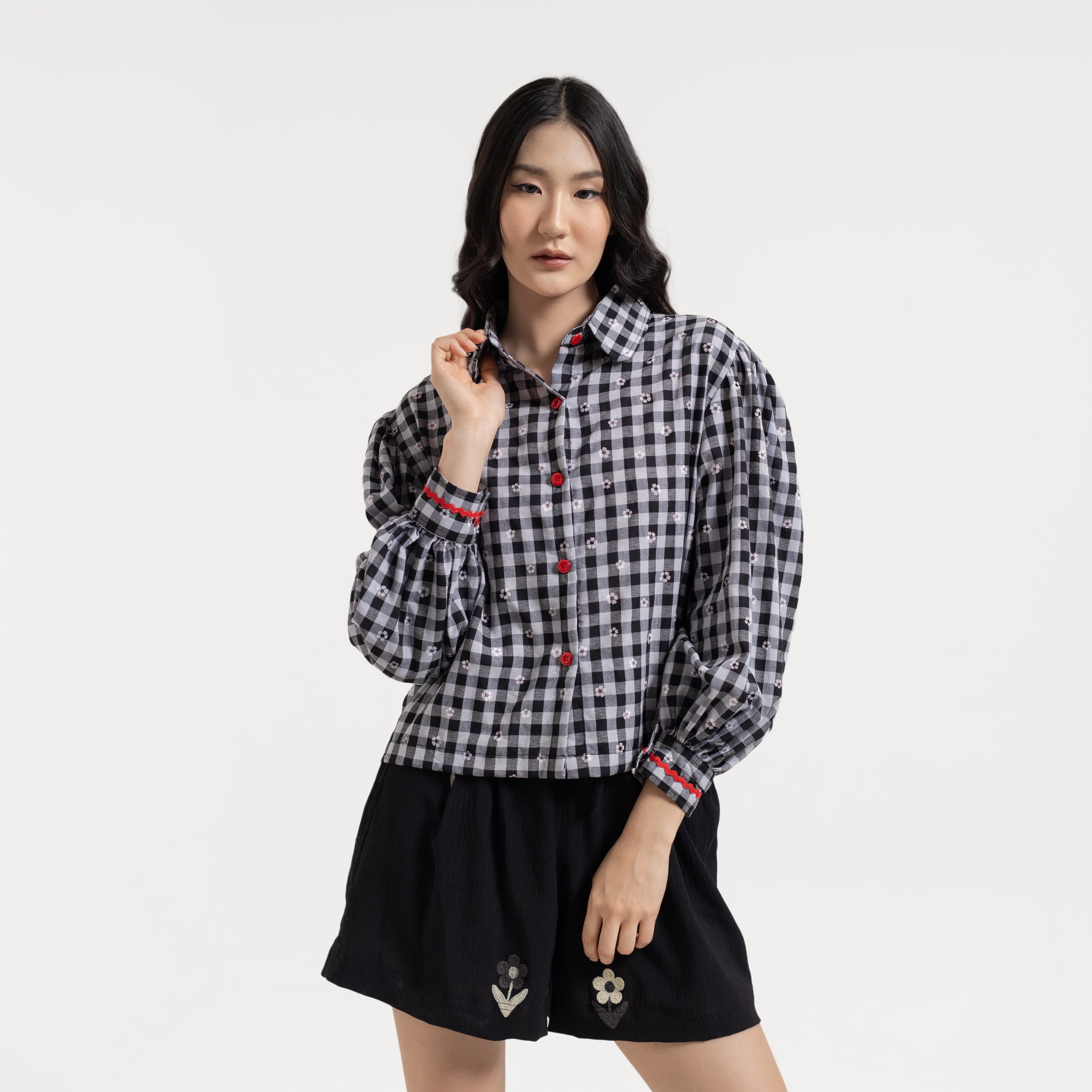 Fleur Puff Shirt Black - Saya Saya