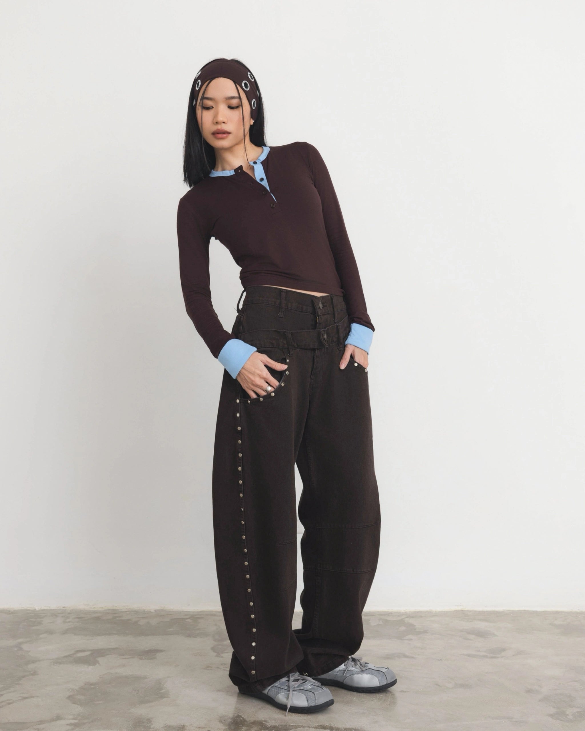 Riveted Double Waist Jeans - Catha