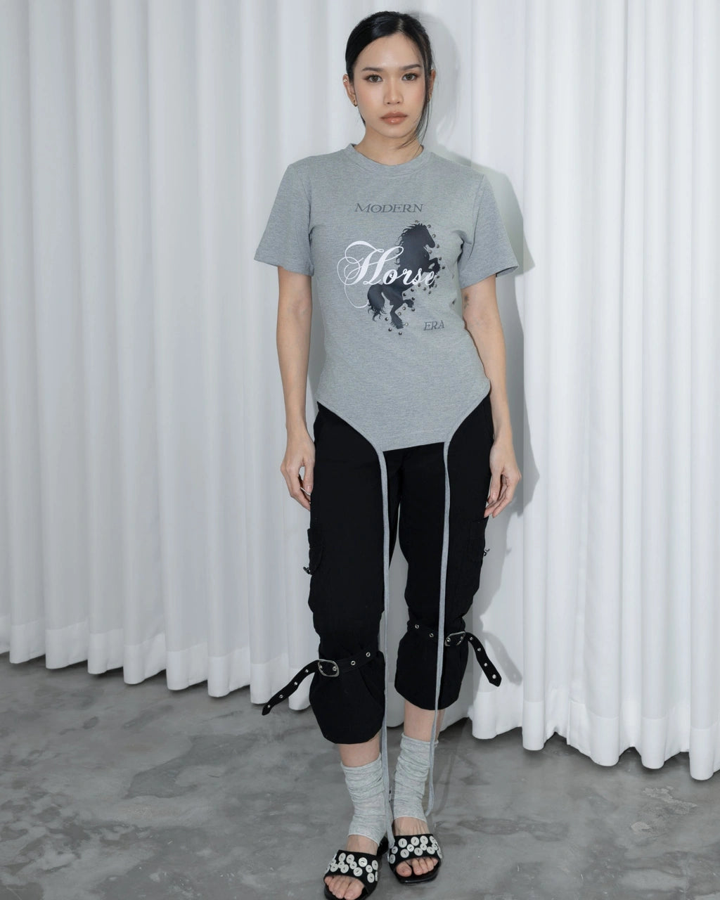 Horse Short Sleeve Top Grey - Catha