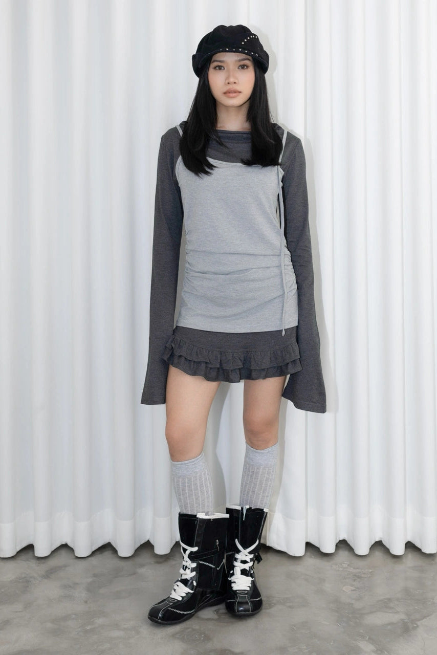Ruffle Hem Layer Top Grey - Catha
