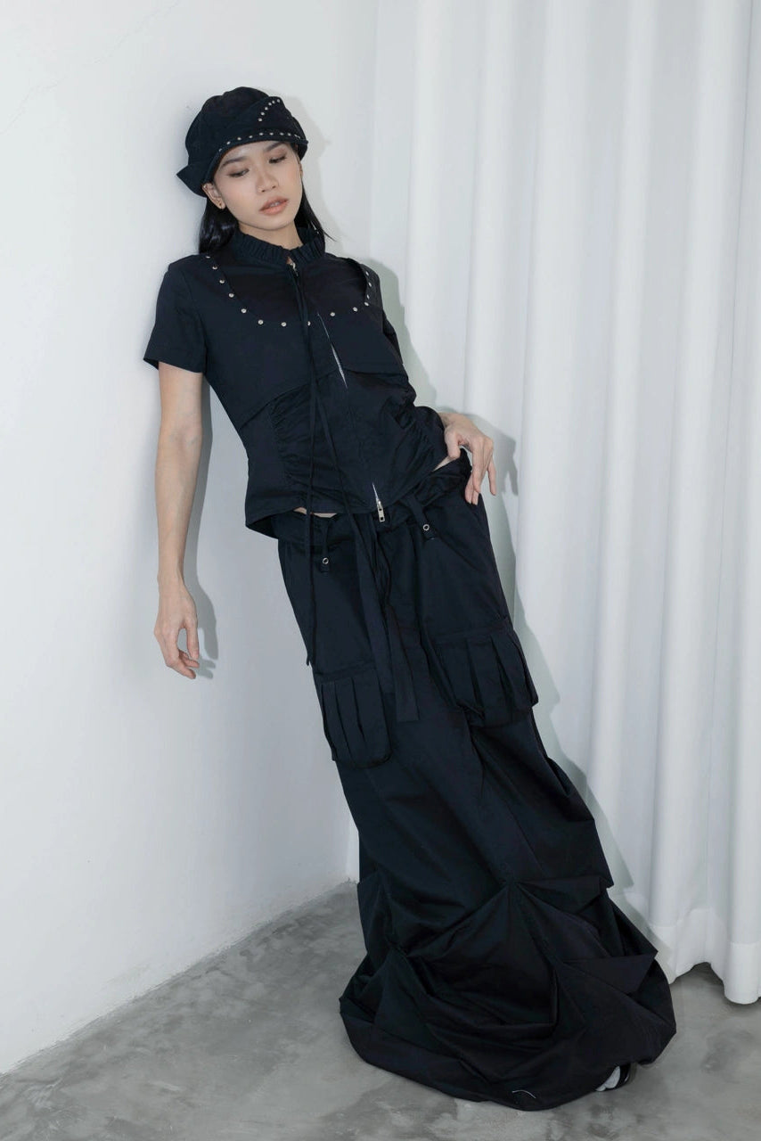 Roll Up Ballon Cargo Skirt Black - Catha