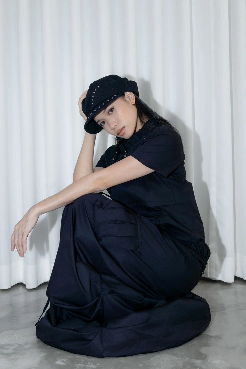 Roll Up Ballon Cargo Skirt Black - Catha