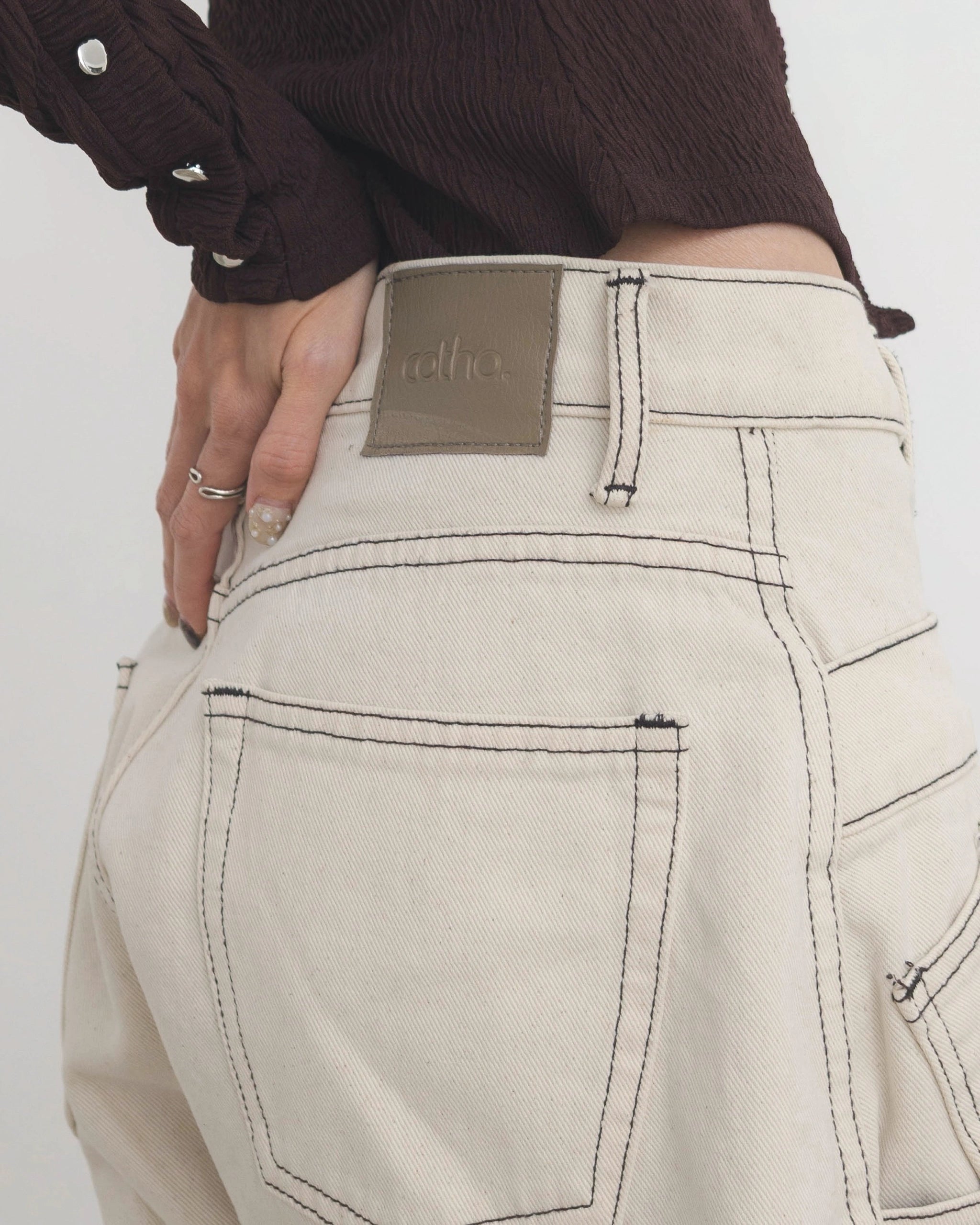 Overstitched Double Waist Jeans - Catha
