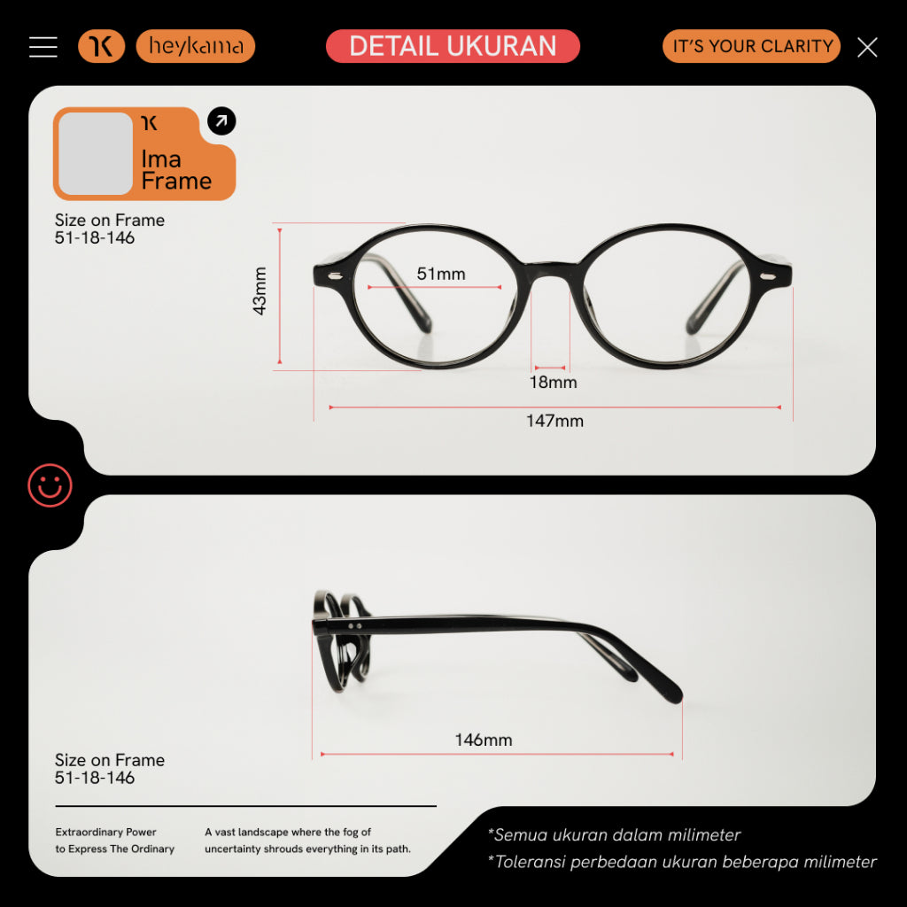 Glasses frame with measurements on a white background