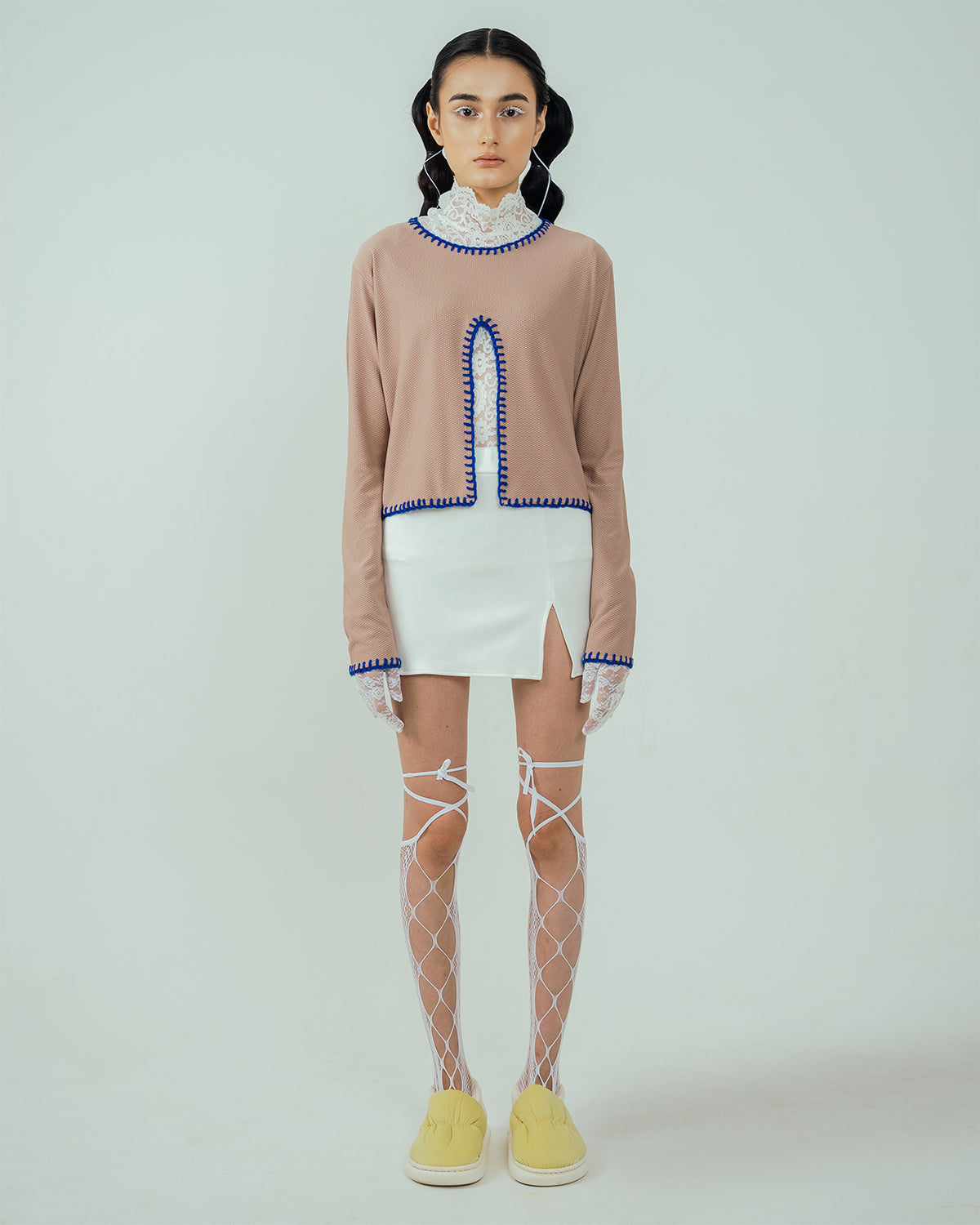​Pitchy Stitchy Slit Top Beige - High On Life