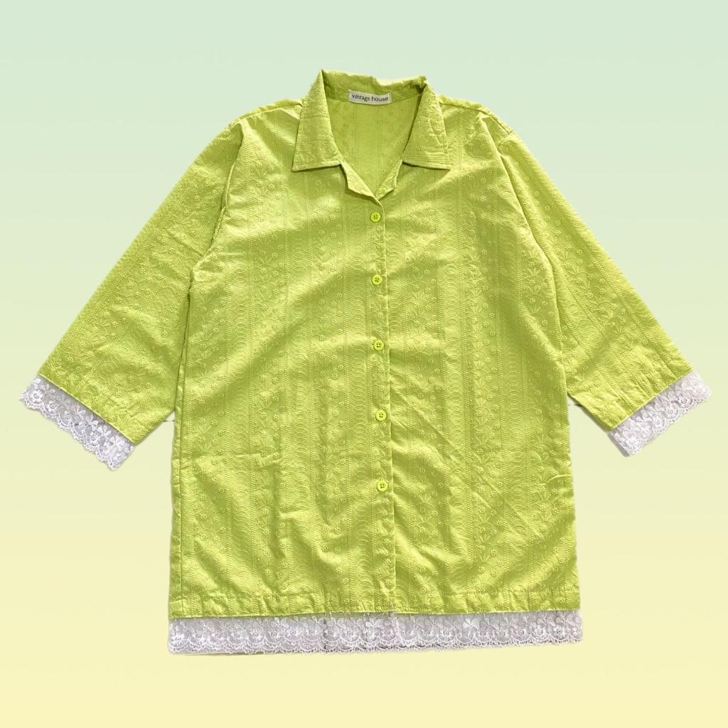 Amarcella Embroidery Shirt Lime - Vintage House