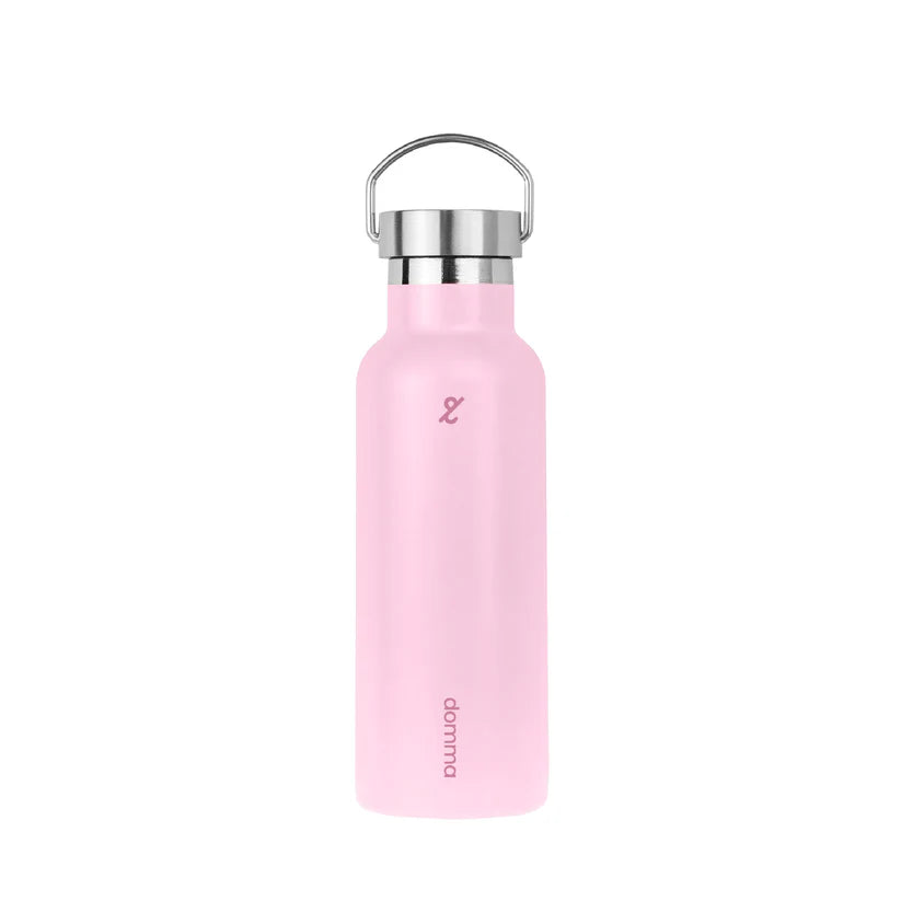 Pink tumbler with silver cap by Domma on a white background