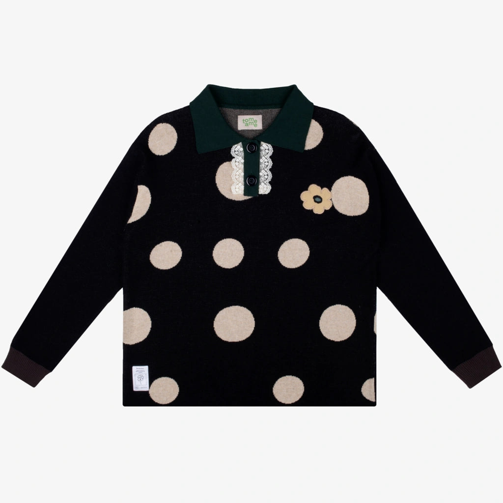 Black sweater with beige polka dots and decorative elements from Tome Ame on a white background