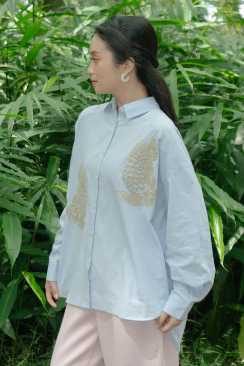 Nonaetal Cyrus Arwana Shirt Longsleeve Soft Blue - Nona