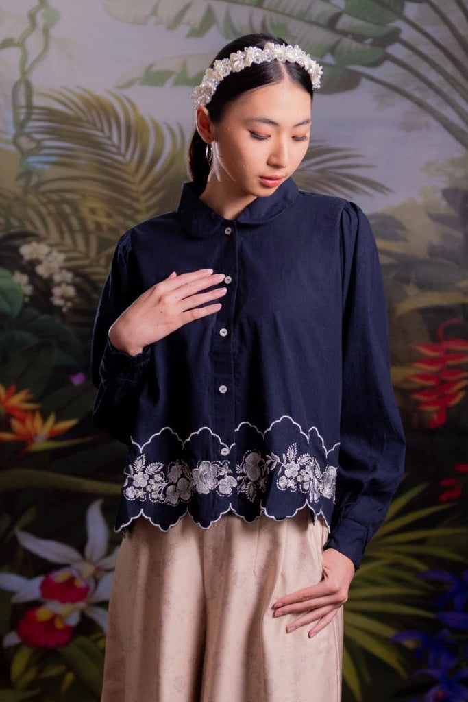 Nonaetal Hassie Whisper Shirt Top Longsleeve Navy - Nona
