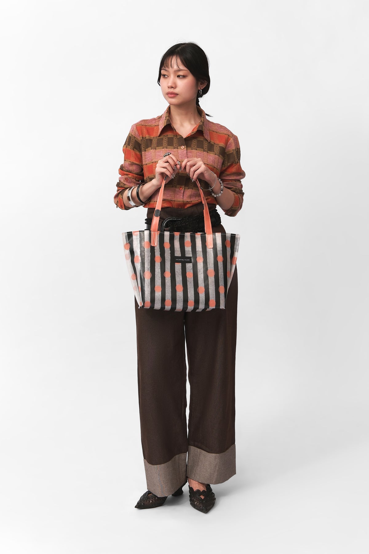 RV Polkastripe Tote Medium - Black/Peach - Recycling Village