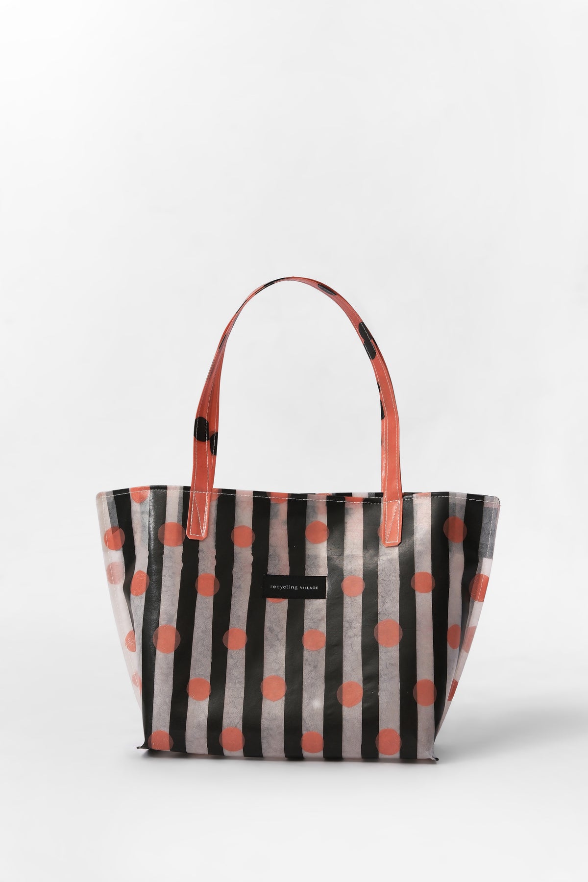 RV Polkastripe Tote Medium - Black/Peach - Recycling Village