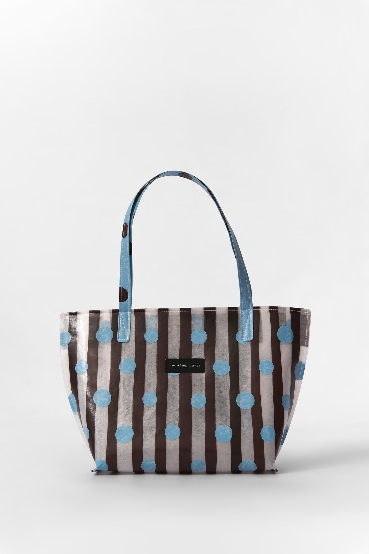 RV Polkastripe Tote Medium - Sky Blue/Brown - Recycling Village
