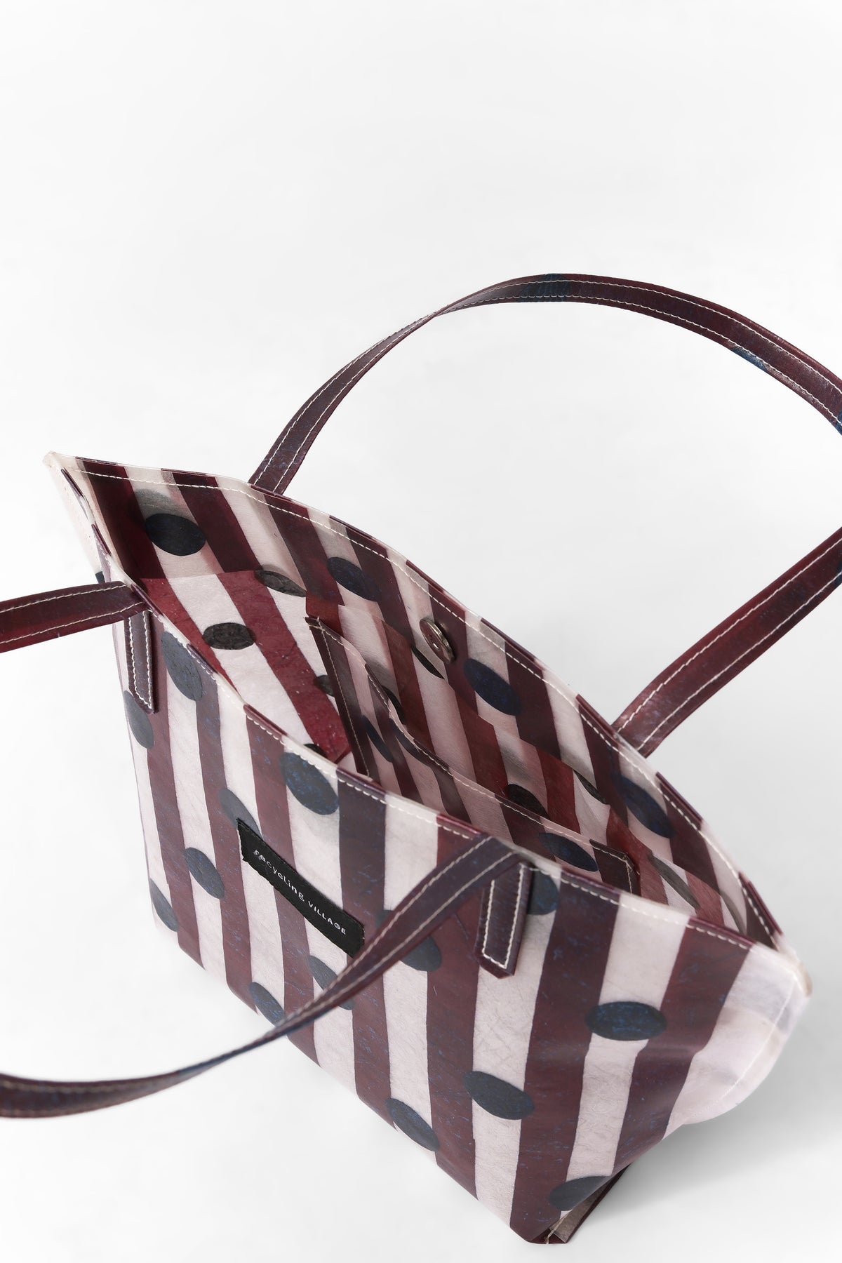 RV Polkastripe Tote Small - Plum/Navy - Recycling Village