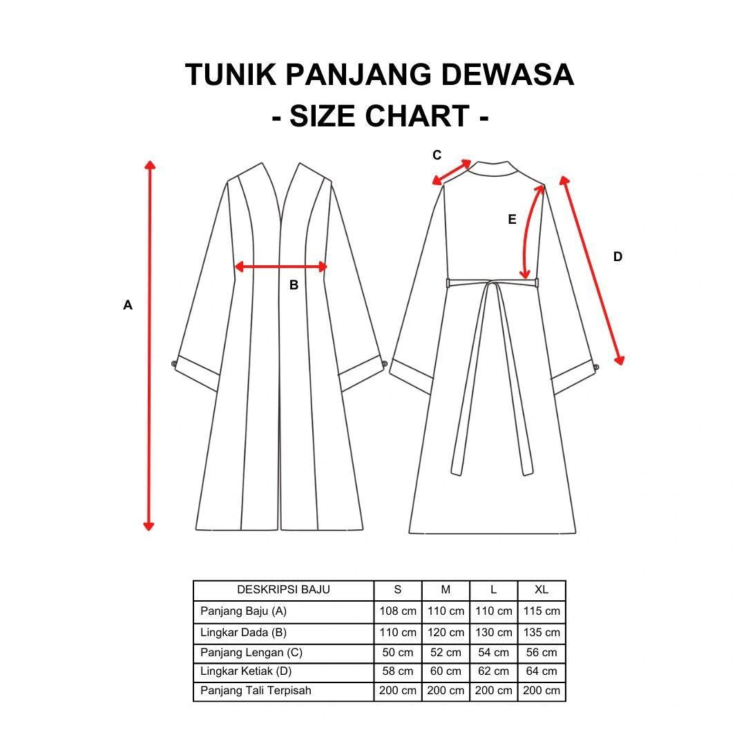 Size chart for Ranum Tunik LS by Damakara with measurements and dimensions.