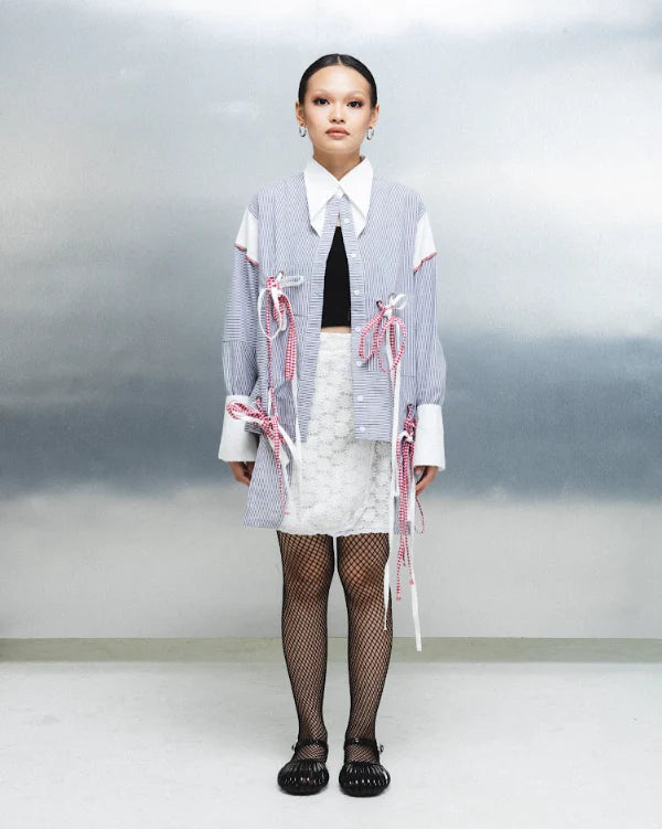 Ribbon Stripe Shirt White - Wad Studio