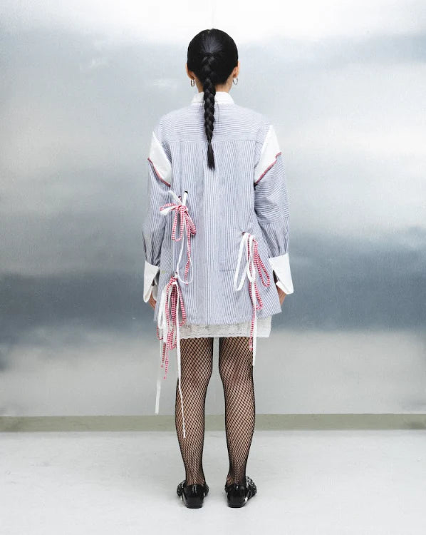 Ribbon Stripe Shirt White - Wad Studio