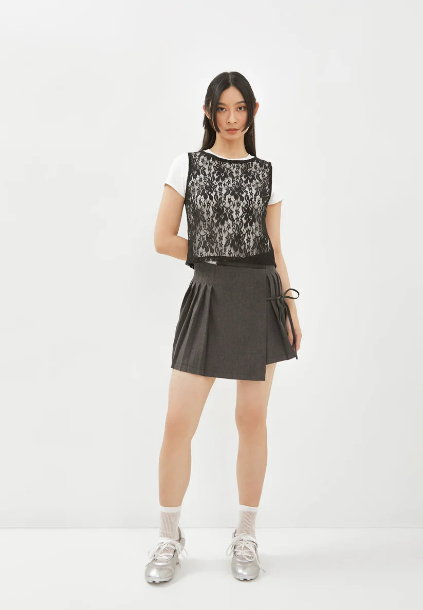 Pleats Mini Skirt In Dark Grey  - Catha