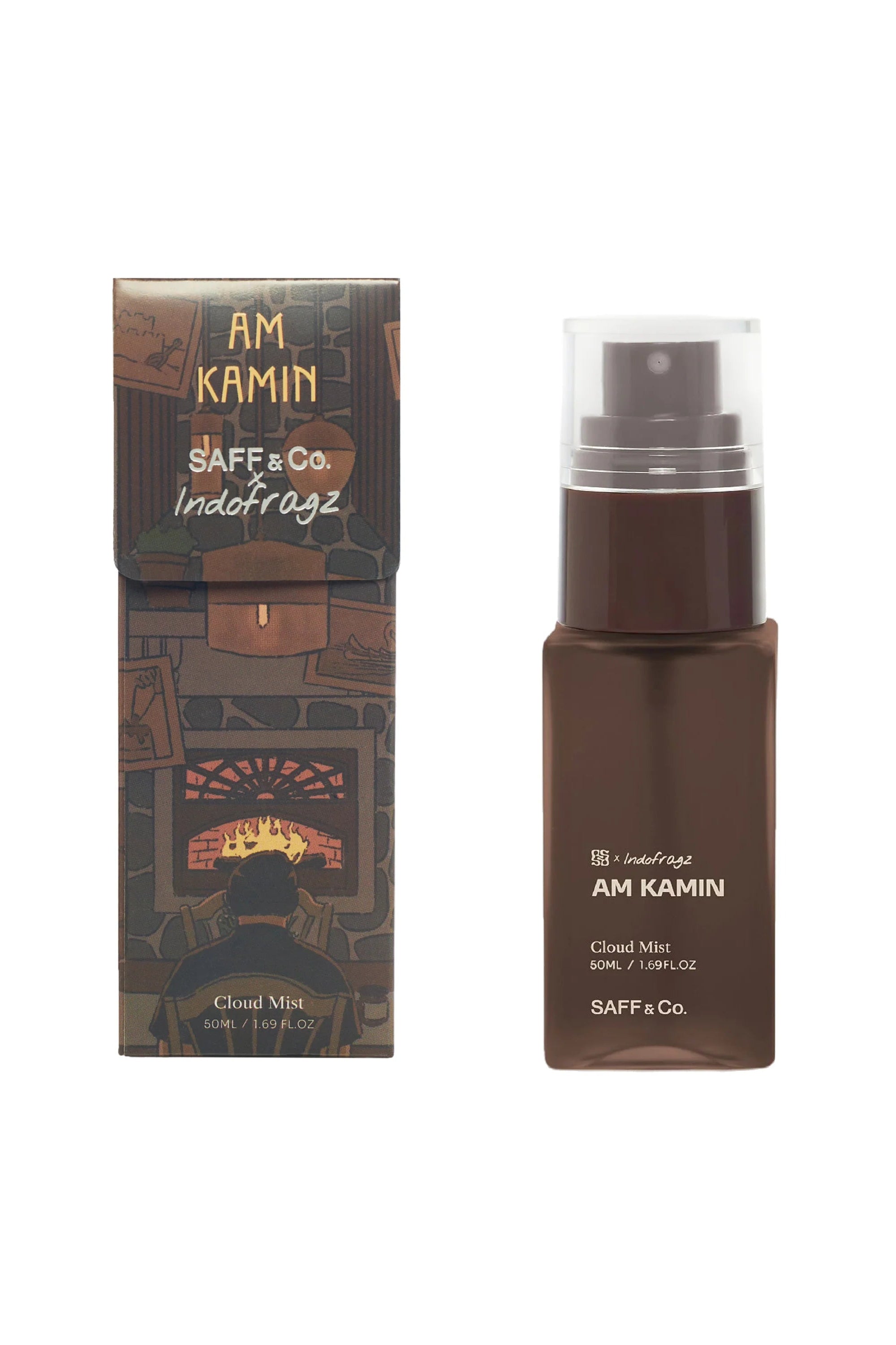 Am Kamin body mist bottle and packaging by Saff n Co on a white background