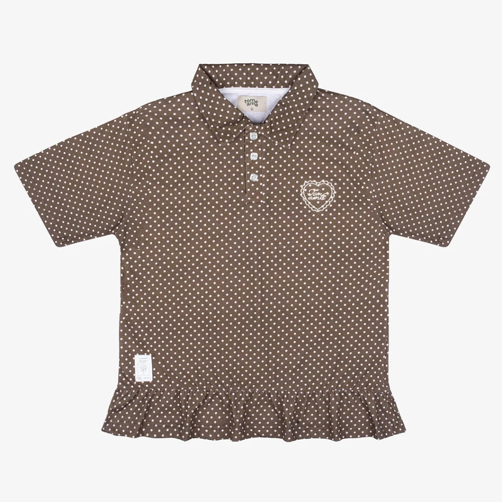 Brown polka dot polo shirt by Tome Ame on a white background