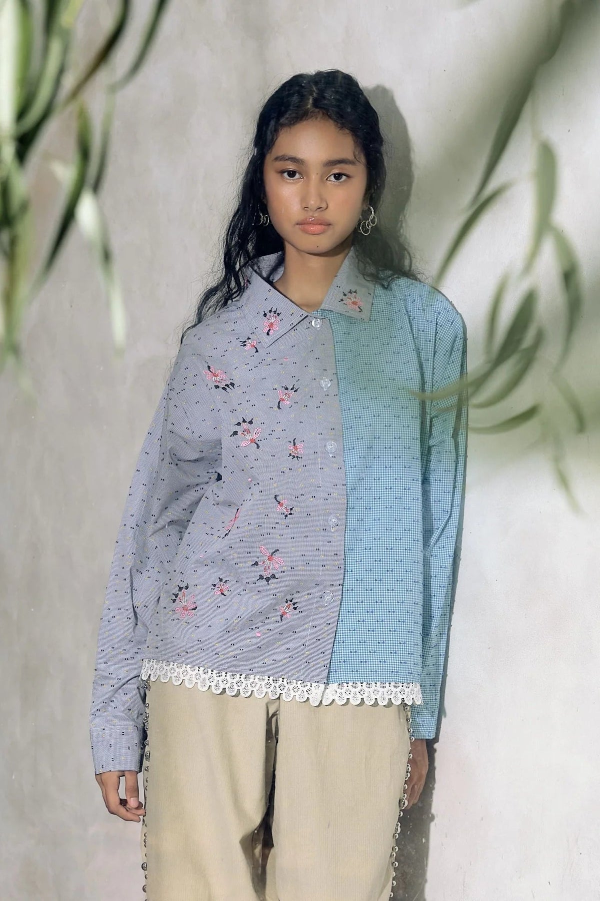 Goza Embroidery Longsleeve Shirt Blue Grey - Toko Didiyo