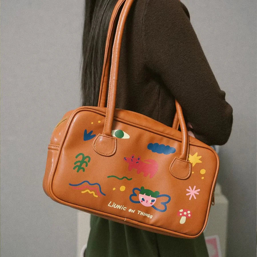 Work Hard Stay Cute - Baguette Leather Bag - Liunic On Things