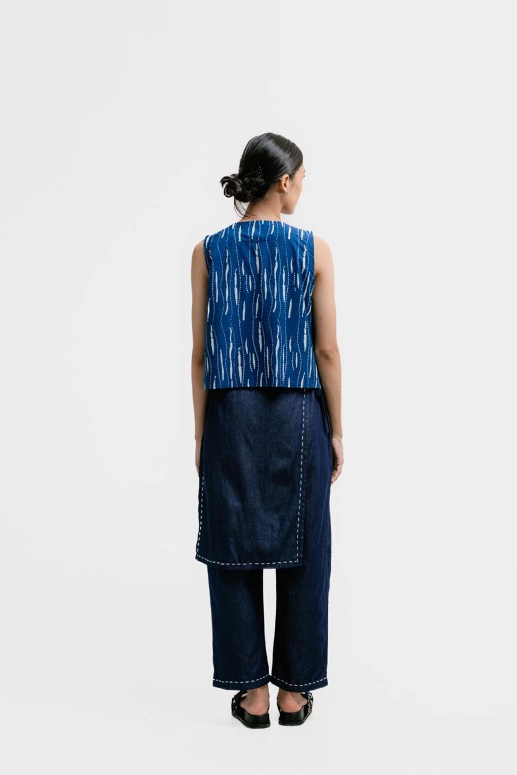 Basic Denim Sashiko Apron Pants - Damakara