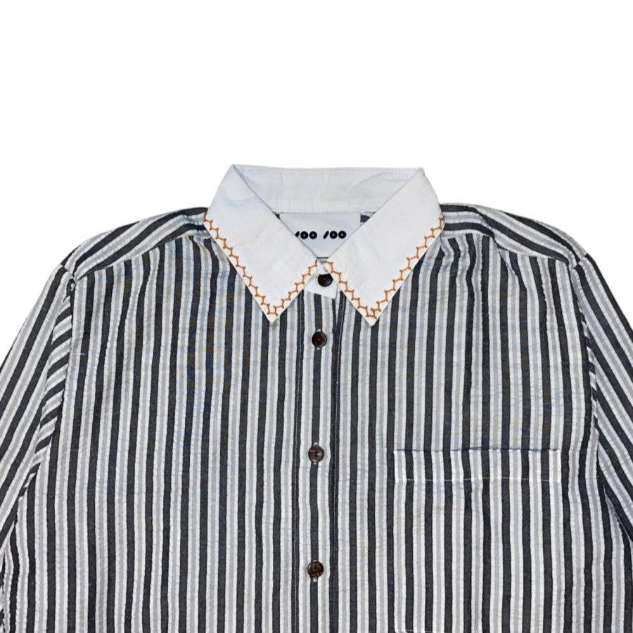 L/S Stripes Shirt Grey White - Soo Soo