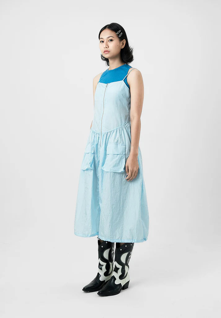 Two Ways Parachute Pocket Dress Light Blue - Catha