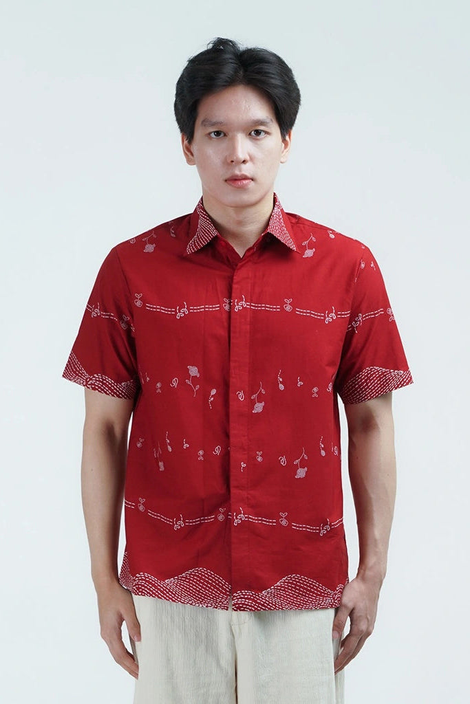 Kembali Men Shirt Shortsleeve Red - Damakara