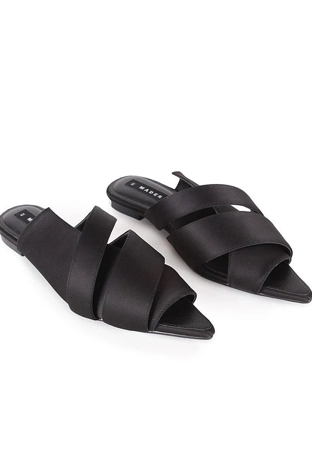 Open Toe Mules Satin Black - Mader