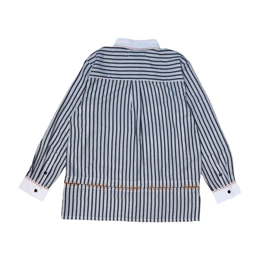 L/S Stripes Shirt Grey White - Soo Soo