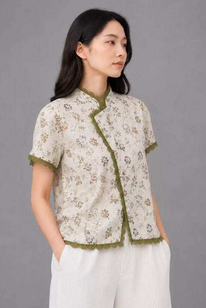 Janggan Flower Shirt Creme - Aumone