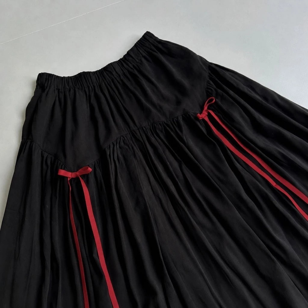 Ribbon Cotton Flare Skirt - Black/Red - Argyle & Oxford