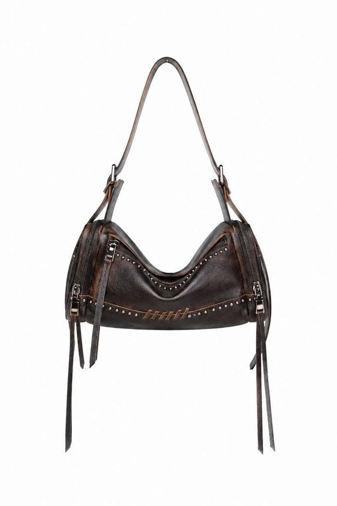 Elliot Medium - Studs Distressed Brown - Peau