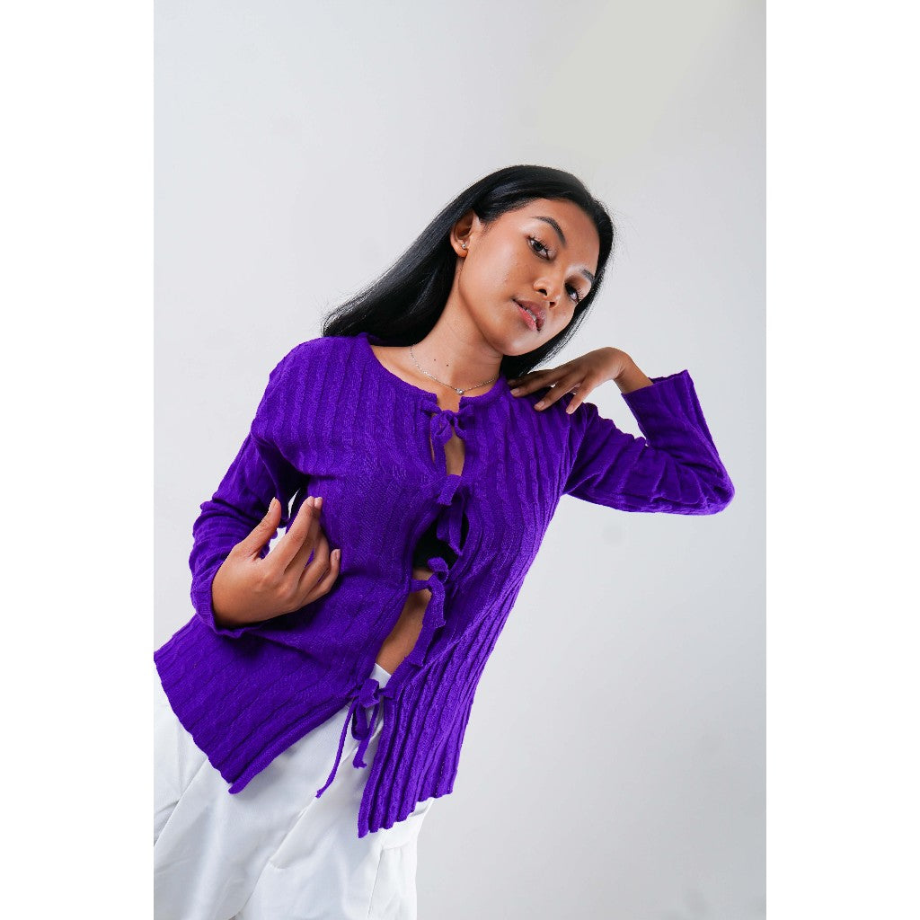 Minji Ribbon Knit Top Purple - Bertjorak
