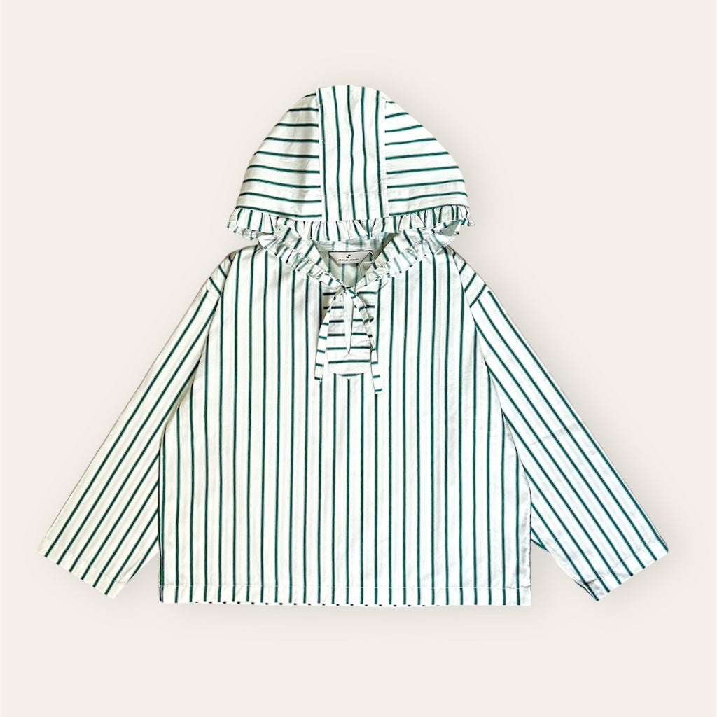 Stripes Frilled Hoodie Green - Argyle & Oxford