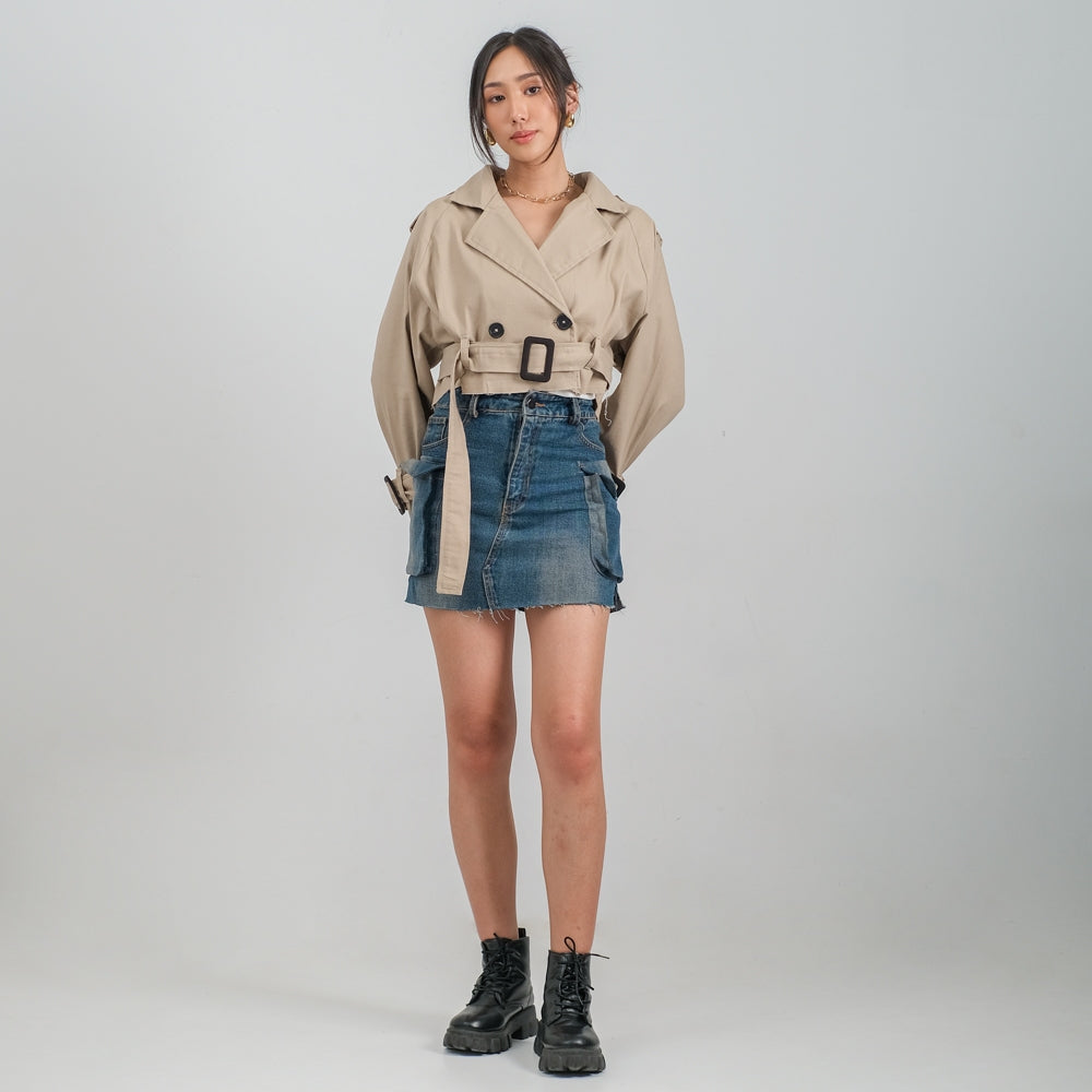 Francis Crop Trench Coat Khaki - Ambra La Moda