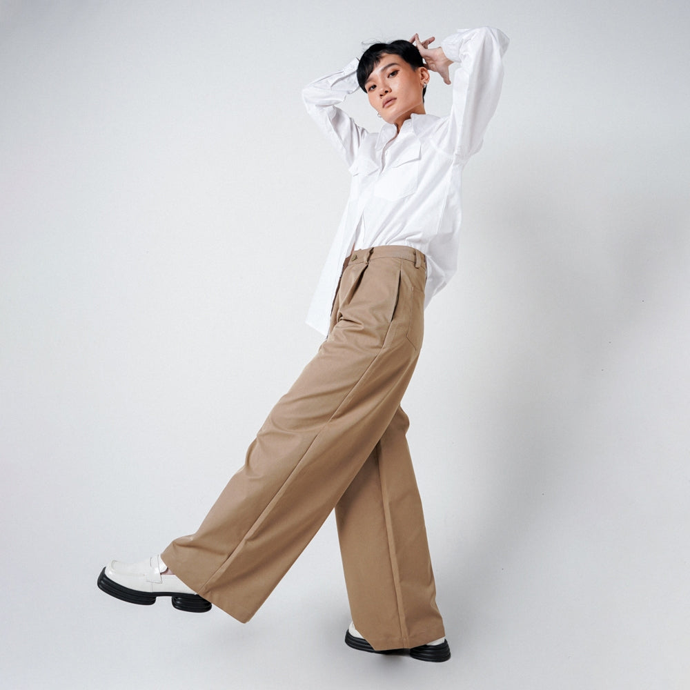 Aiden Wide Leg Pants Khaki - Ambra La Moda