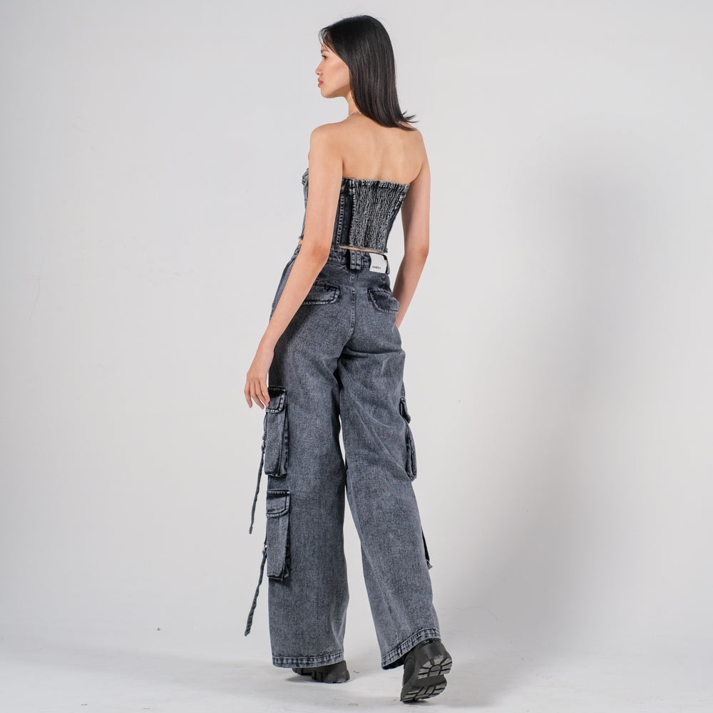 Dominic Denim Cargo Pants Grey Denim - Ambra La Moda