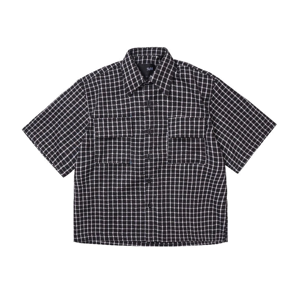 Cosmic Tartan Black Boxy Shirt - SVH Official