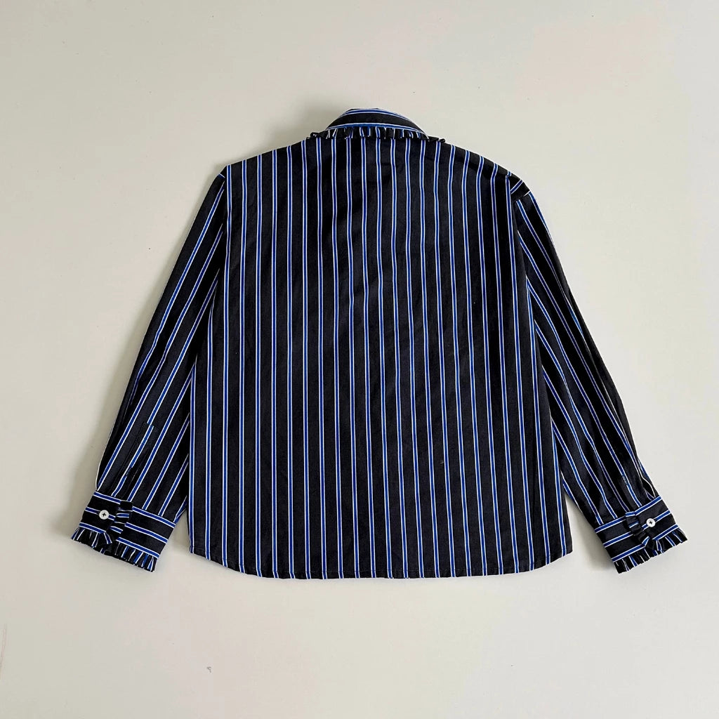 Ribbon Scandi Stripes Shirt - Grey Blue - Argyle & Oxford