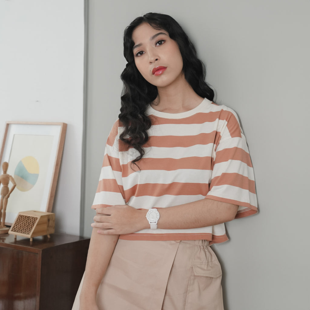 Velma Crop Stripe Mocca Cream - Zi & Glo
